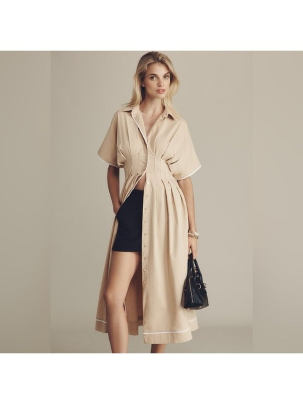 NWT Anthropologie XS The Tobie Shirt Dress by Exquise Light Sand
